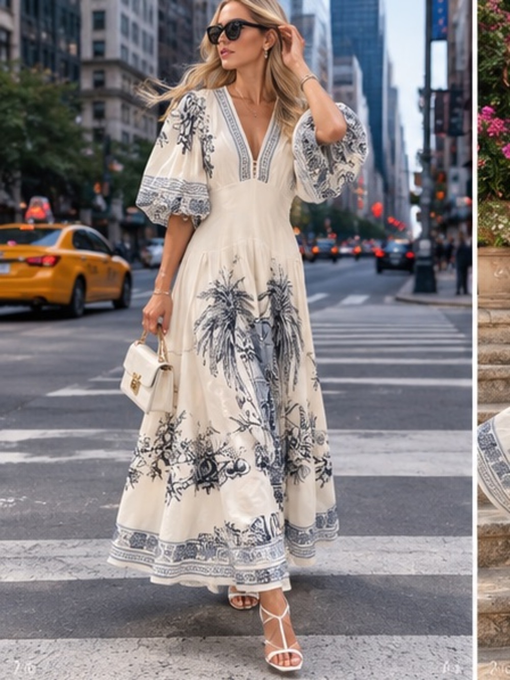 Alemais Cream Maxi Dress with Navy Print